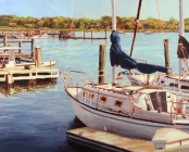 David Nance Basin Marina oil on canvas boats marshes dock coastal