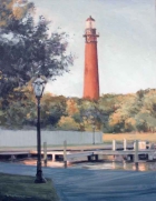 David Nance Docks At Currituck oil on canvas lighthouse coastal still life